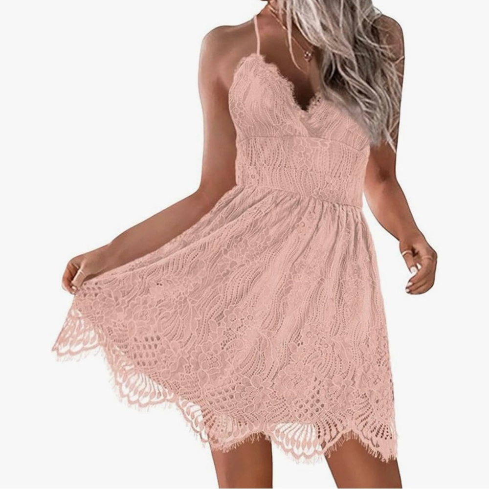 AOOKSMERY Summer V-Neck Spaghetti Straps Lace Backless Mini Dress Size XL